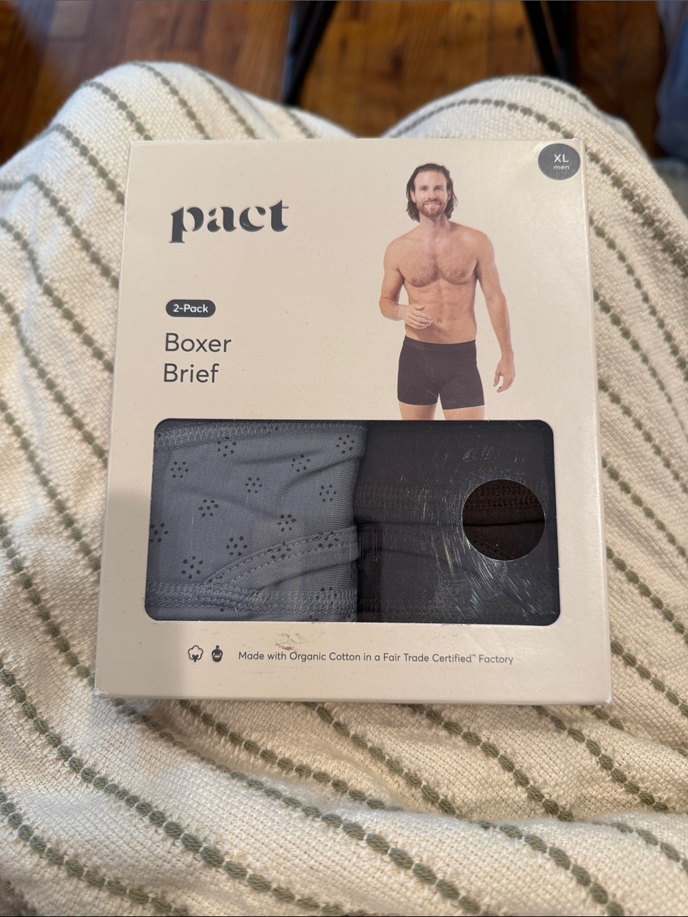 NWT- PACT Organic Men’s Boxer Brief 2-Pack- Black-XL